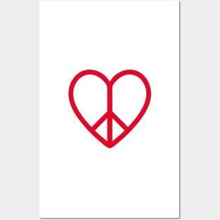 Love and peace, red heart with peace sign Posters and Art